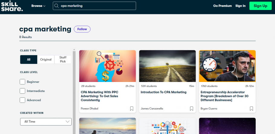 Free CPA Marketing Classes on SkillShare