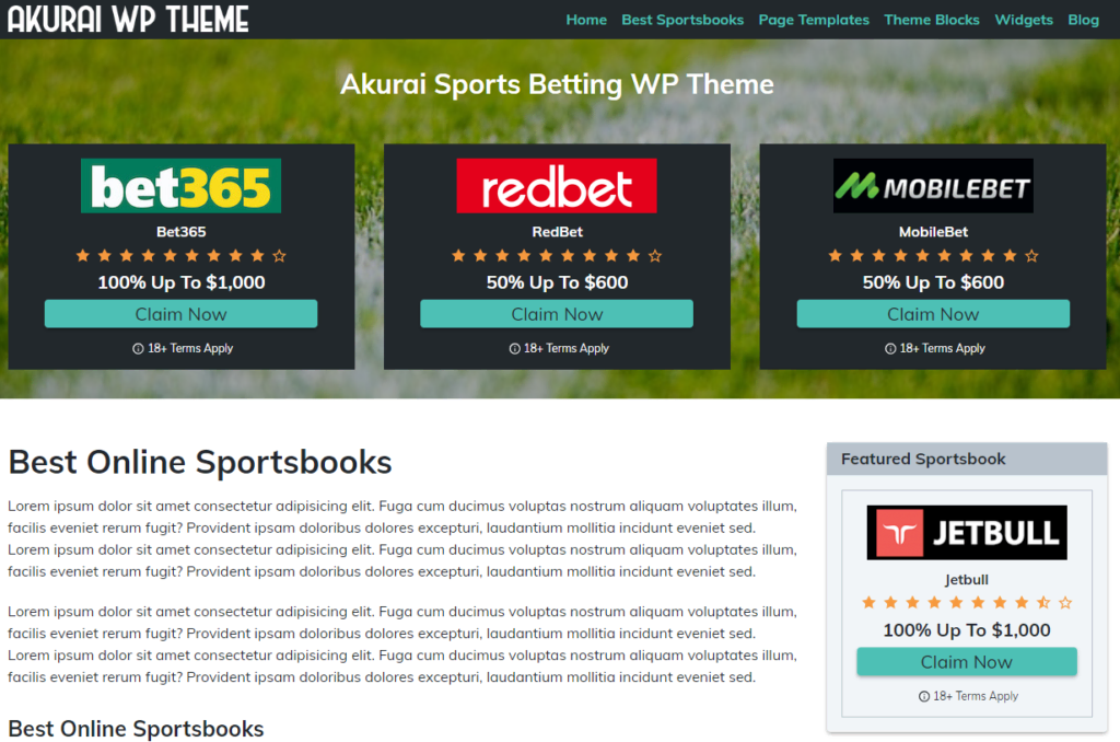 Akurai WP Sports Betting Affiliate Theme