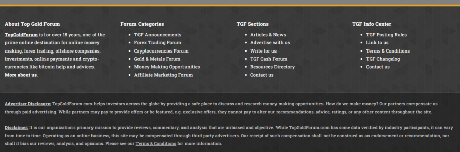 TopGoldForum - Example of a financial website disclaimer