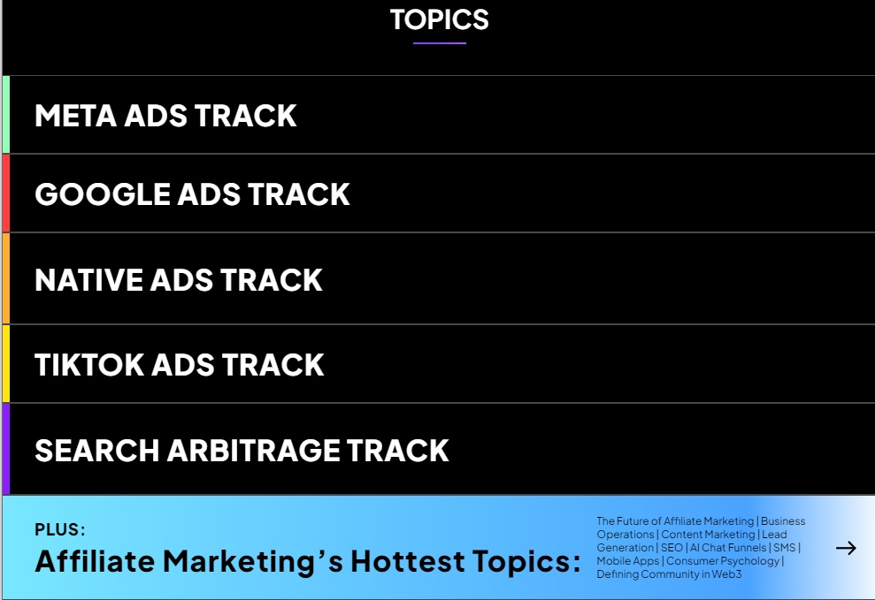 Affiliate World Asia 2023 tracks