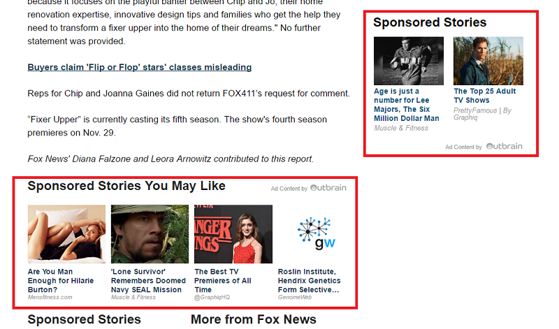 Example of native ads placement on FoxNews