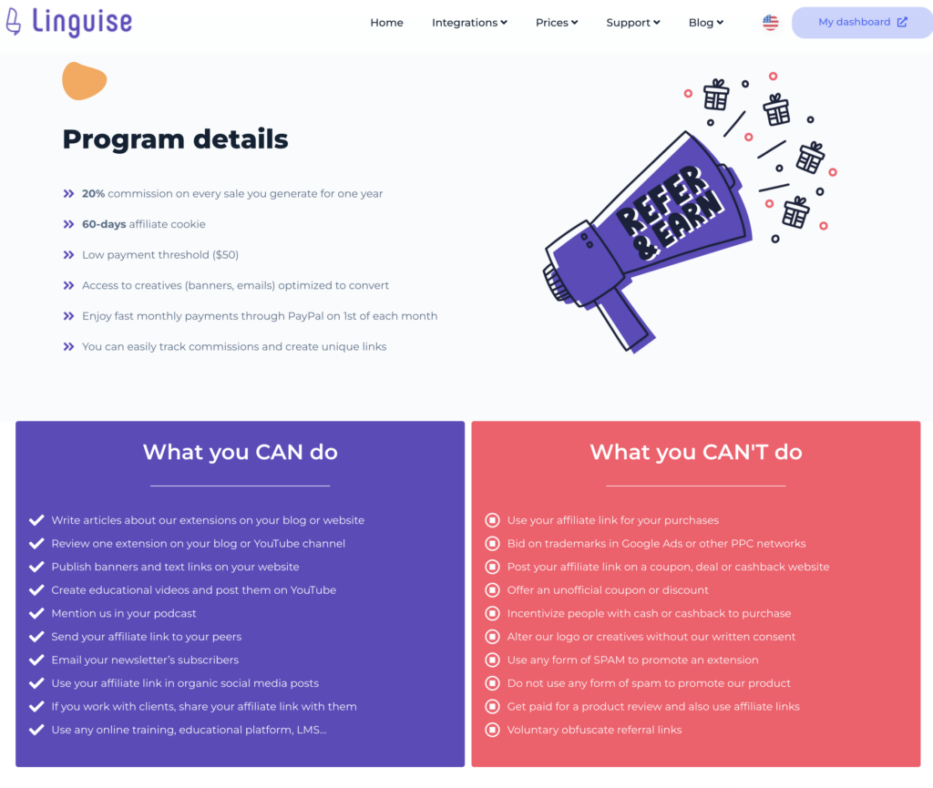 Linguise Affiliate Program - Program Details