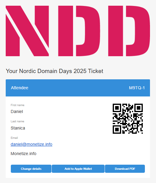 My ticket for Nordic Domain Days